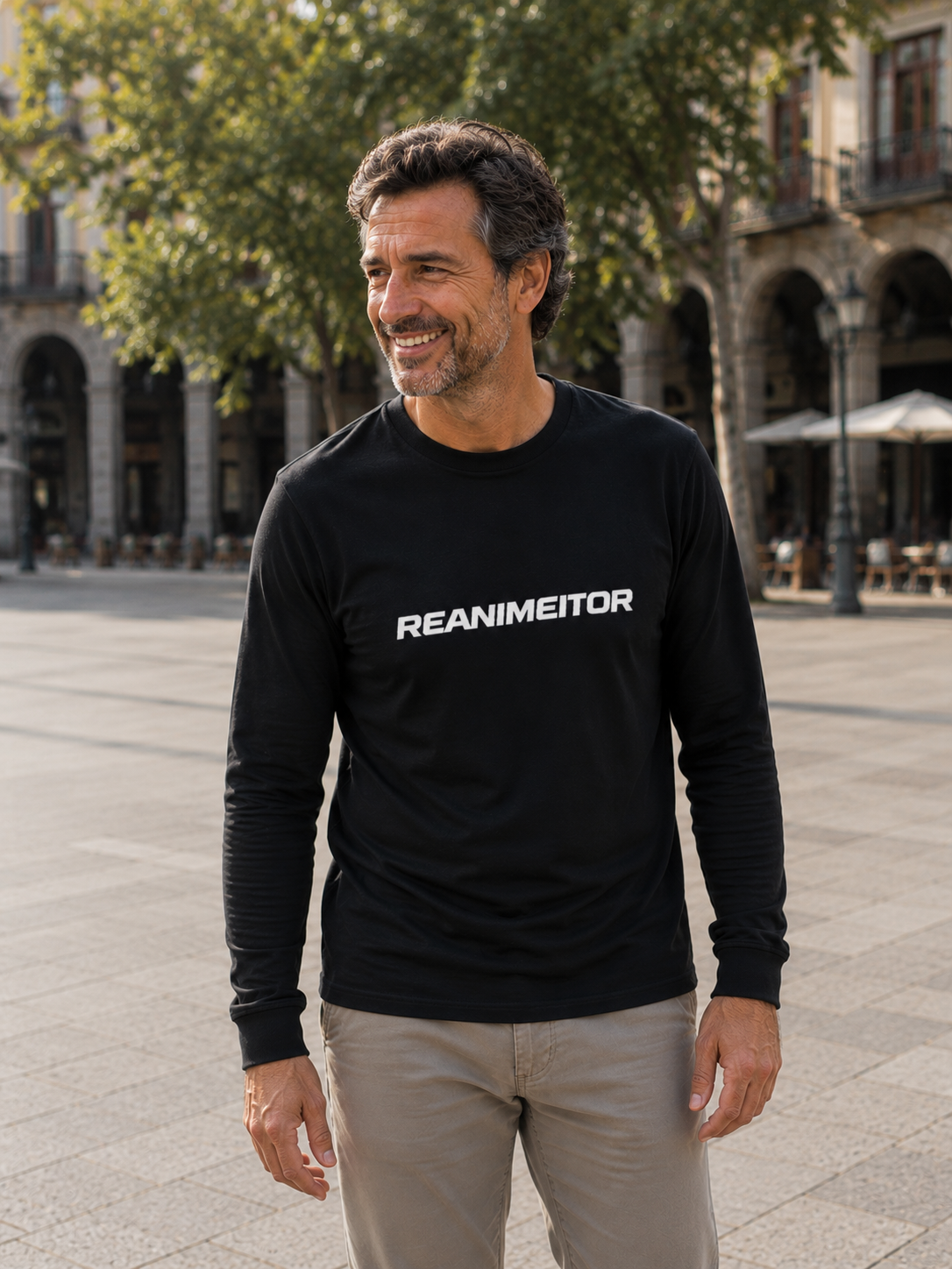 Camiseta Negra Manga Larga Hombre Reanimetor - Logo Blanco - Imagen 3